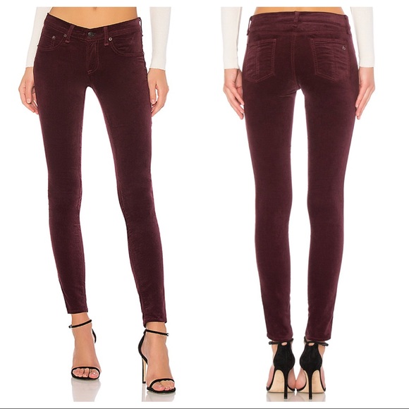 high rise velvet skinny jeans